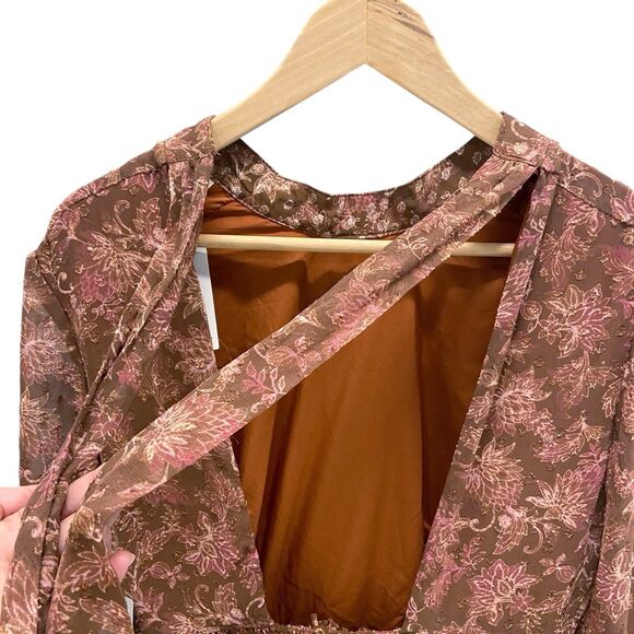 MELLODAY Floral Chiffon Maxi Dress Long Sleeve Boho Fall Fashion Women’s Small - Picture 6 of 12